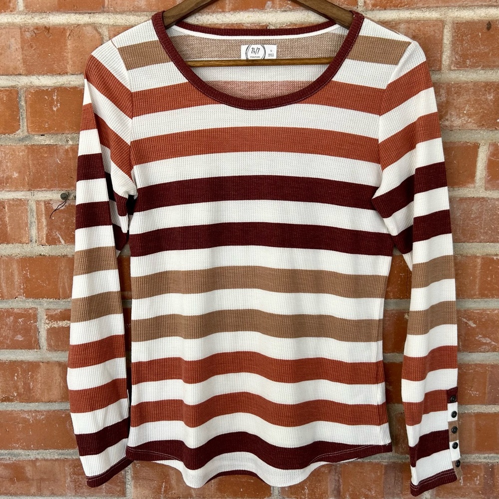 S 24/7 Maurices Multicolor Striped Long Sleeve Thermal With Button Cuffs